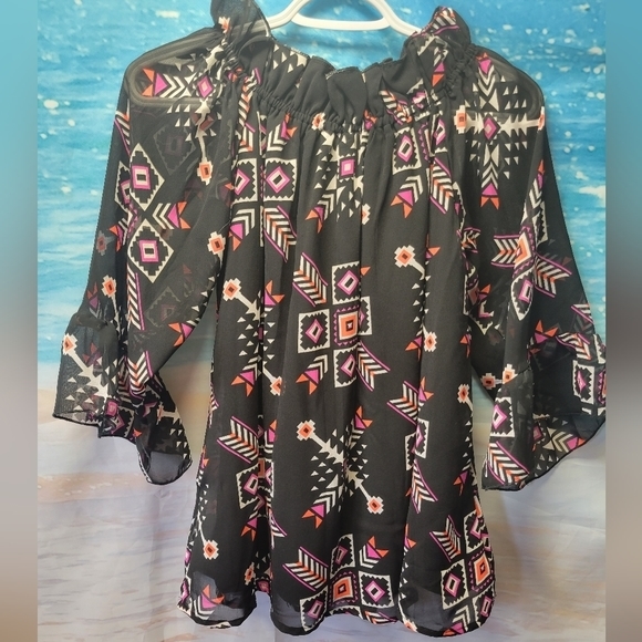 Cowgirl Legend Size Large‎ Southwest design Lined Sheer Sleeve Shirt - Picture 2 of 4